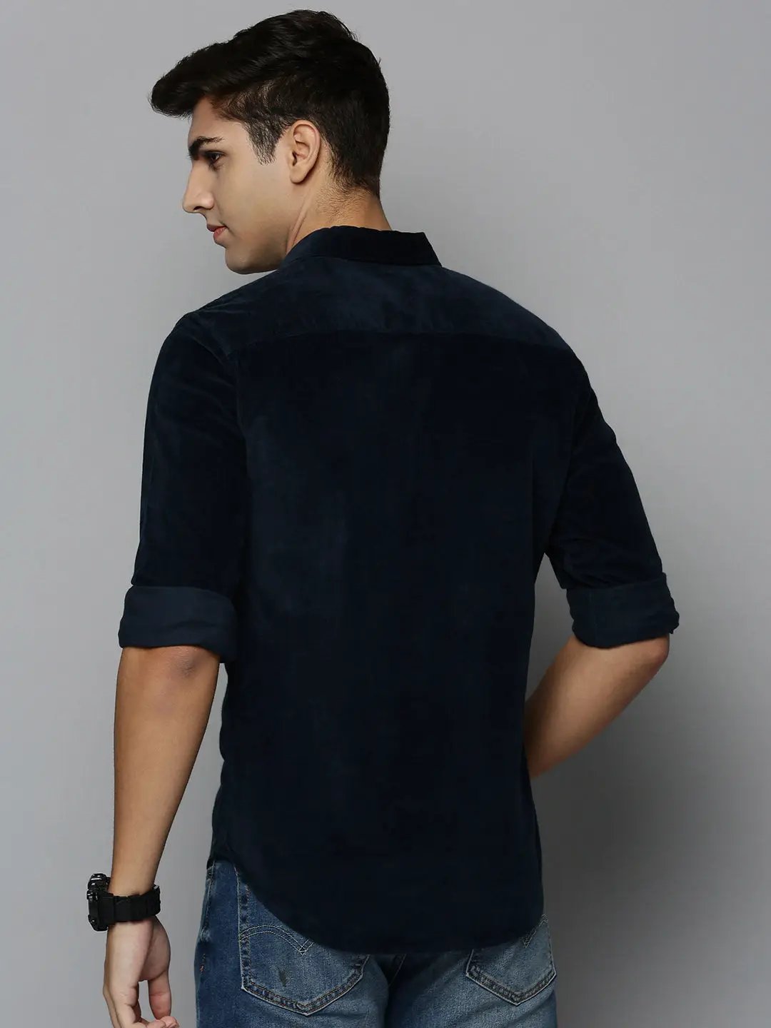 Men's Navy Solid Casual Shirt
