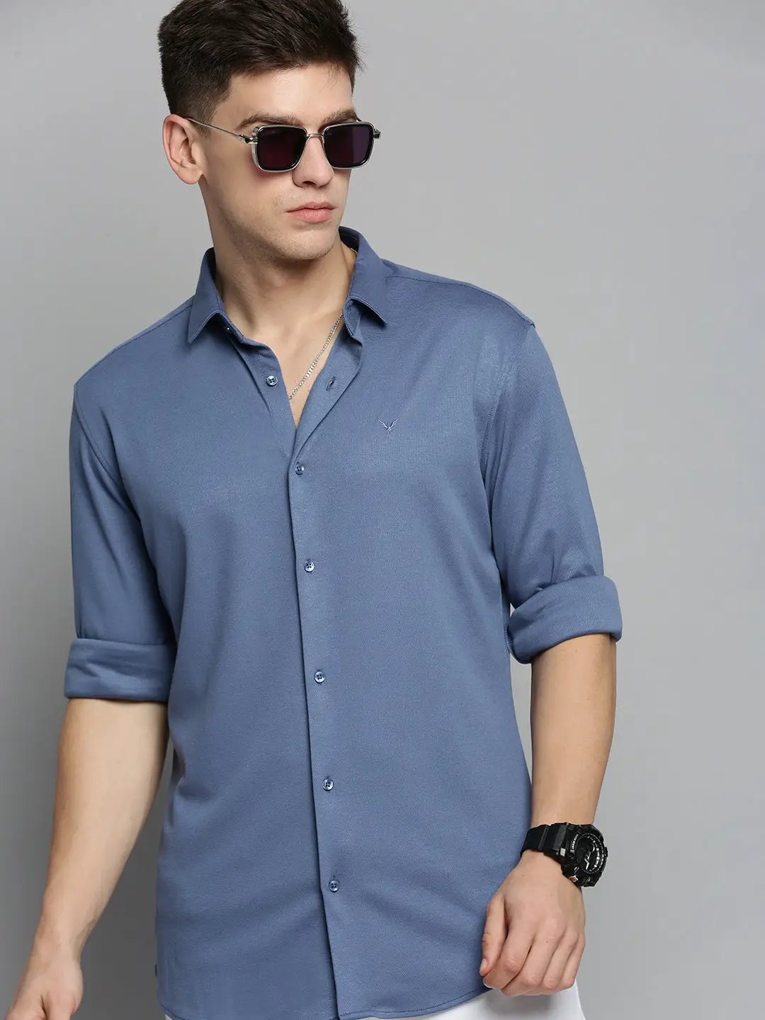 Men's Blue Comfort Slim Fit Casual Cotton Shirt
