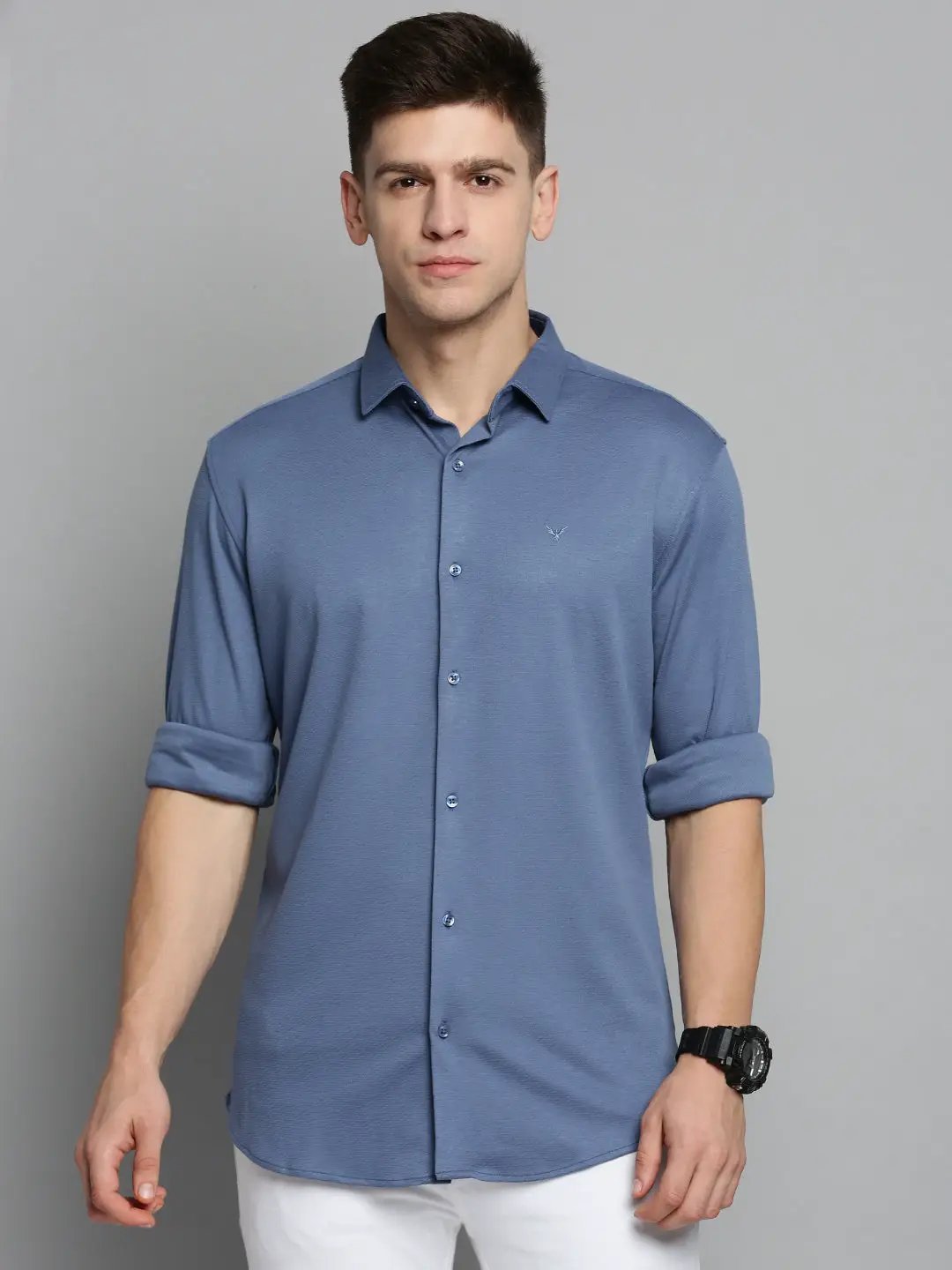 Men's Blue Comfort Slim Fit Casual Cotton Shirt