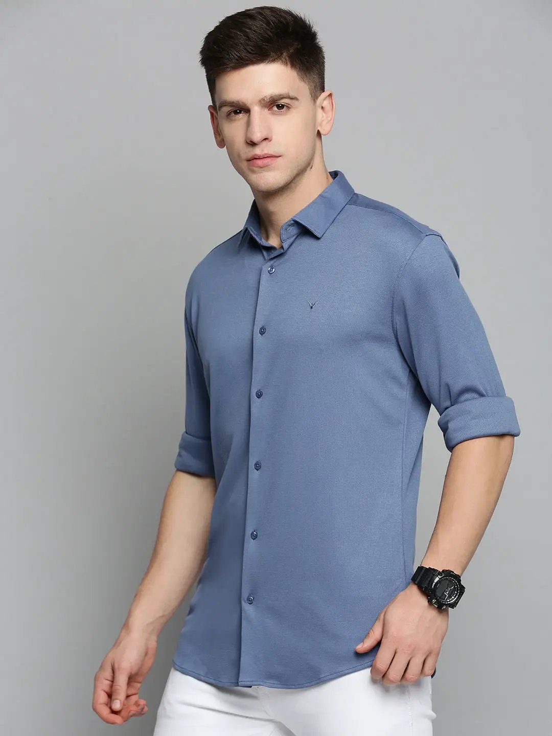Men's Blue Comfort Slim Fit Casual Cotton Shirt