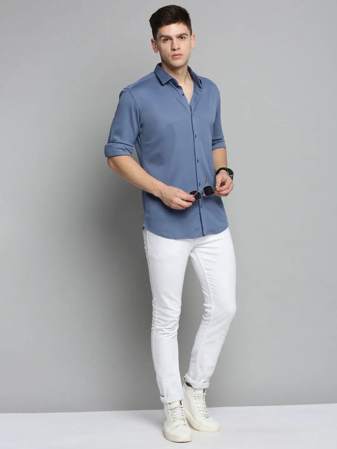 Men's Blue Comfort Slim Fit Casual Cotton Shirt