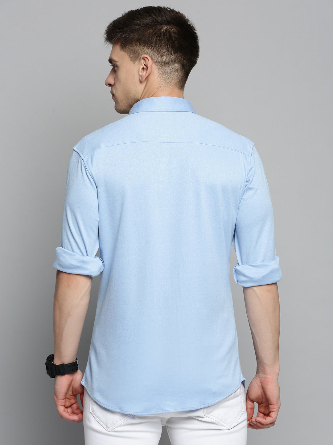Men's Blue Comfort Slim Fit Knitted Casual Cotton Shirt
