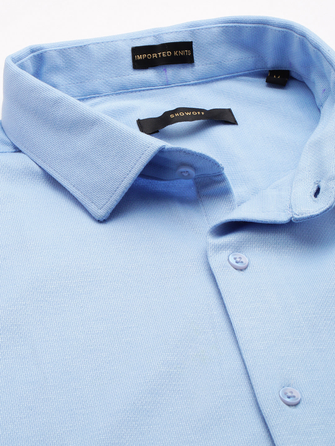 Men's Blue Comfort Slim Fit Knitted Casual Cotton Shirt