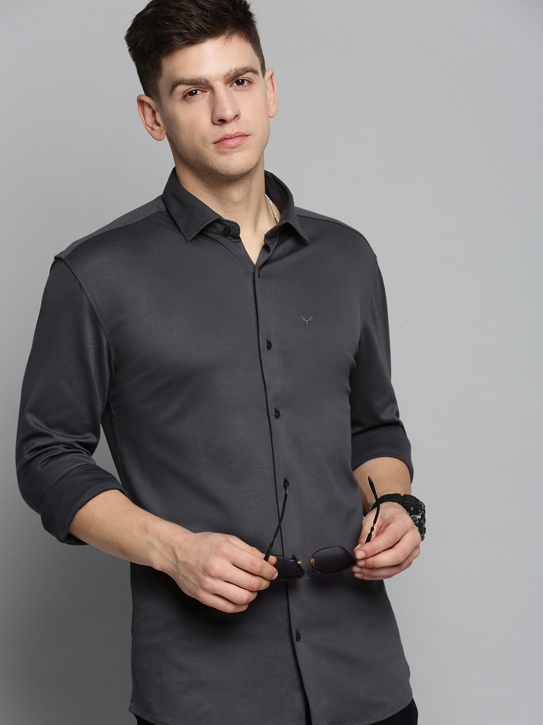 Men Grey Solid Casual Shirt