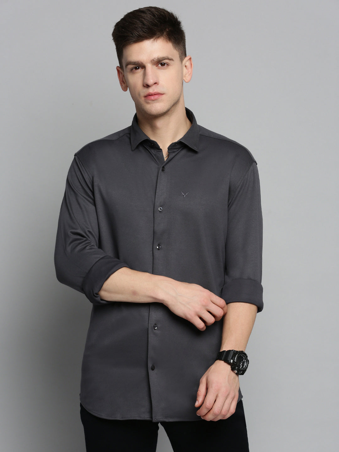 Men Grey Solid Casual Shirt