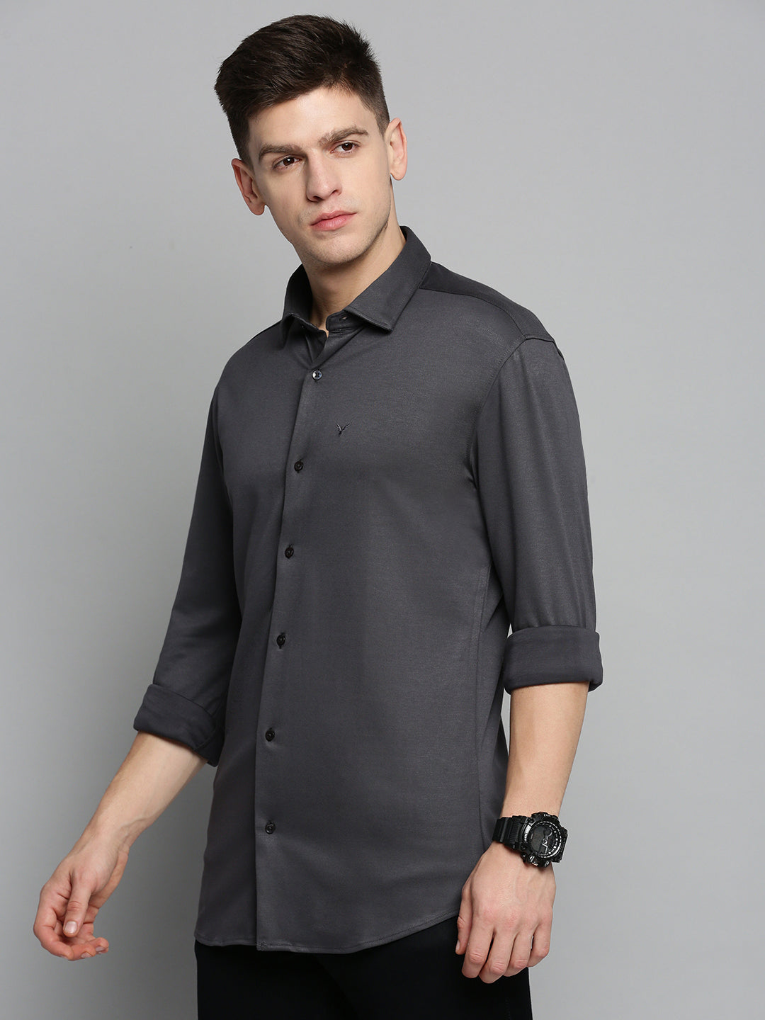 Men Grey Solid Casual Shirt