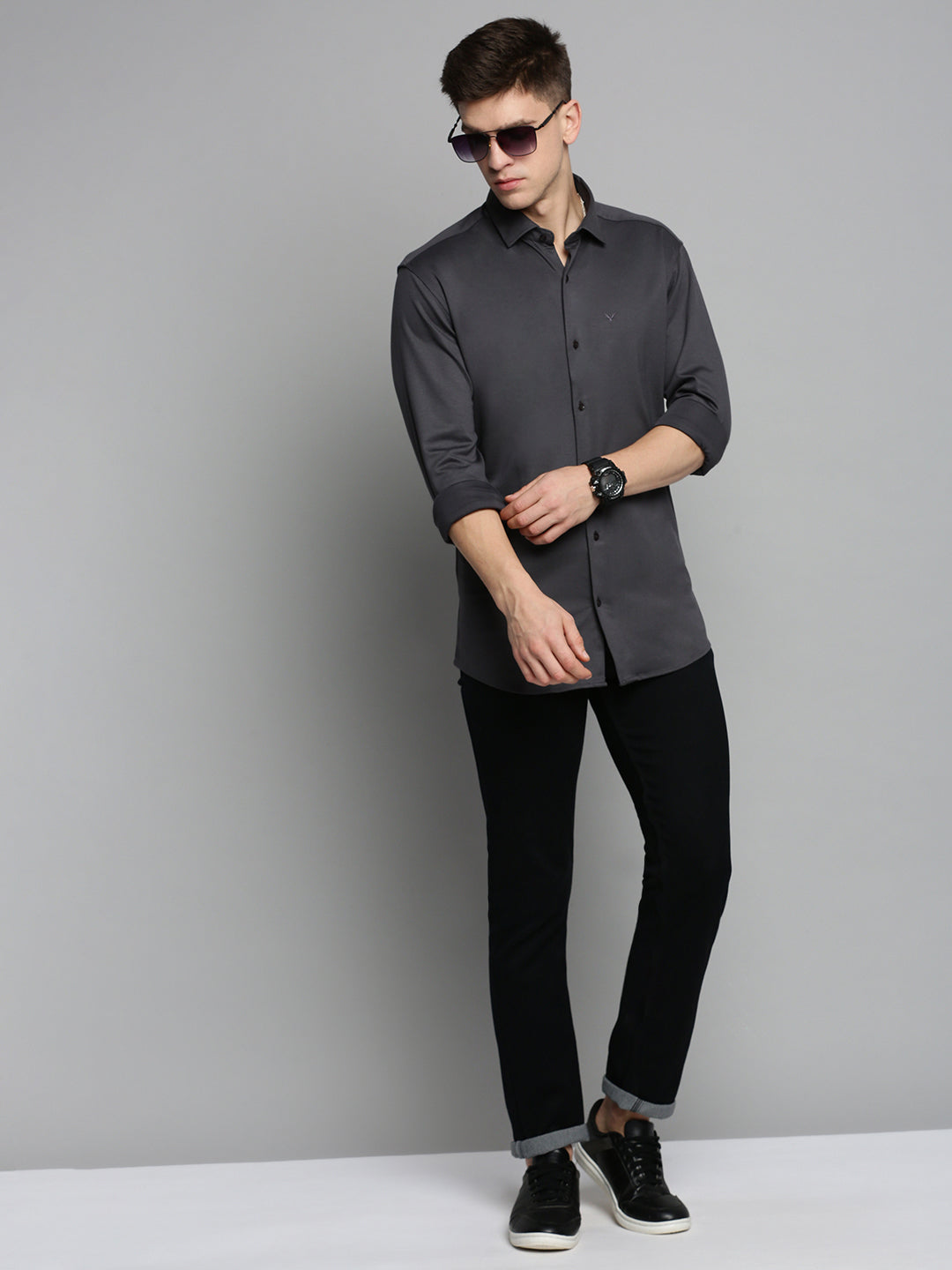 Men Grey Solid Casual Shirt