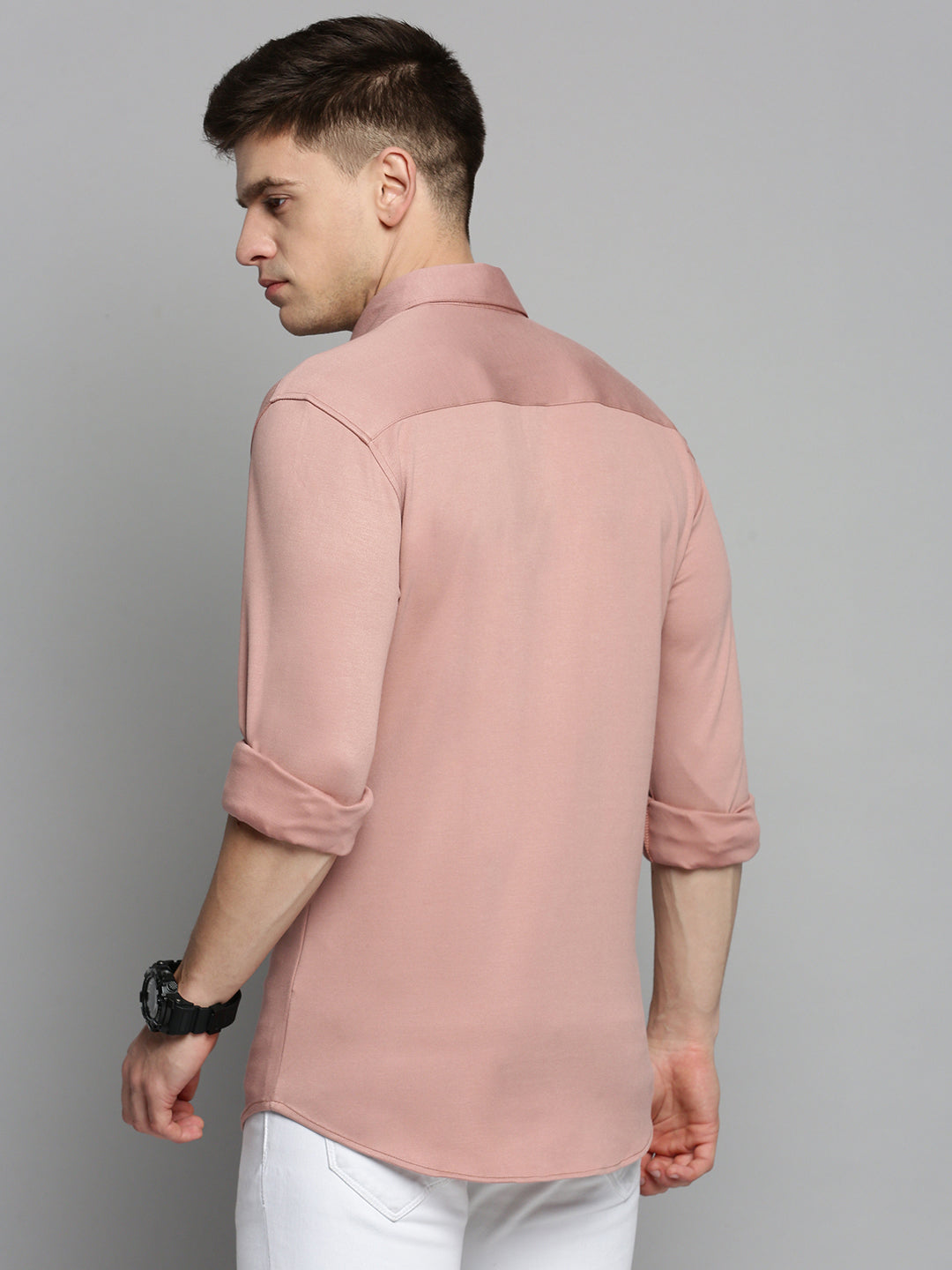 Men's Peach Comfort Slim Fit Cotton Knitted Casual Shirt