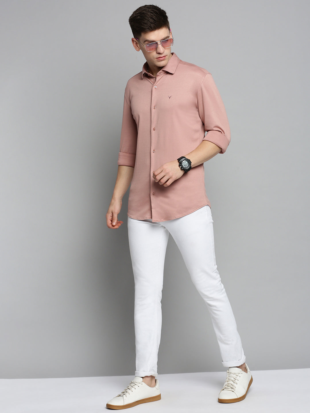 Men's Peach Comfort Slim Fit Cotton Knitted Casual Shirt