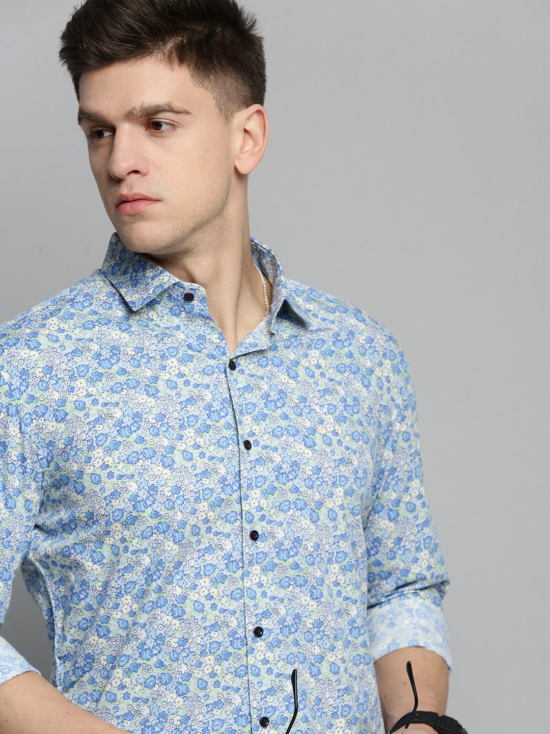 Men Blue Printed Casual Shirt