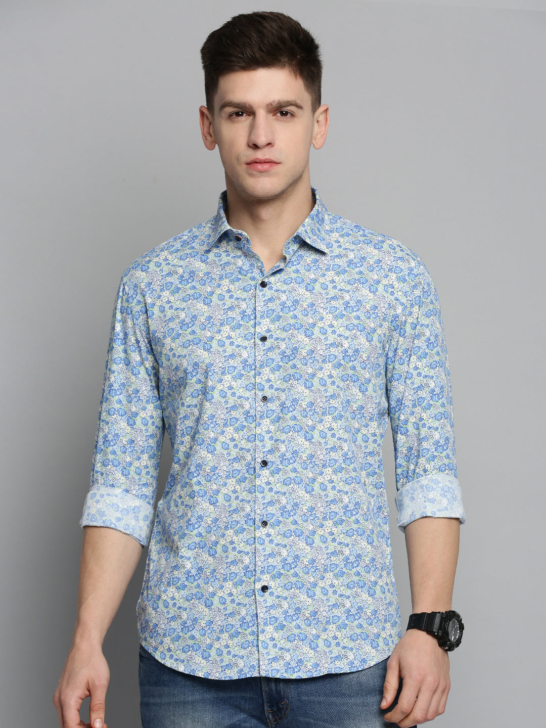 Men Blue Printed Casual Shirt