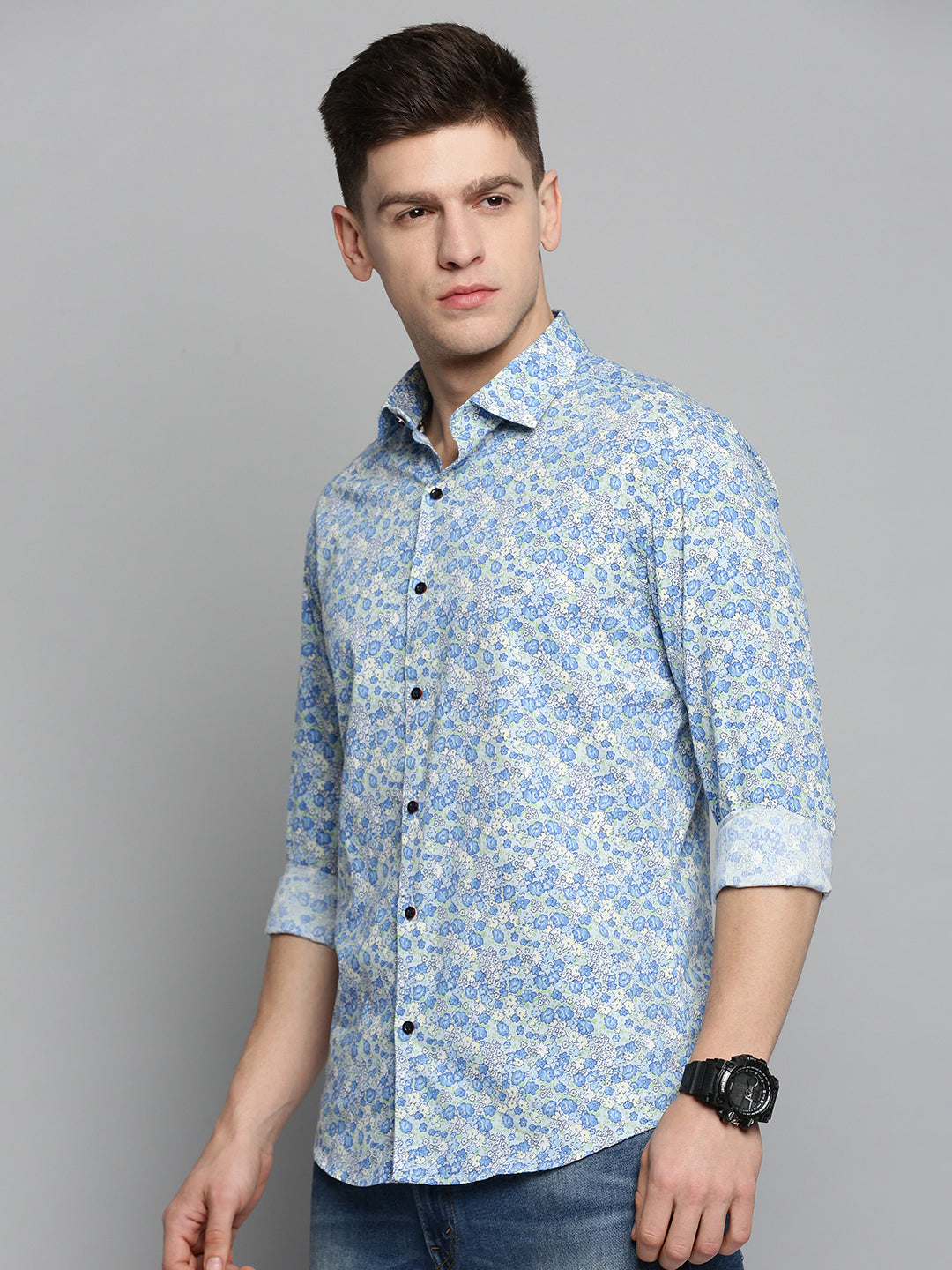 Men Blue Printed Casual Shirt