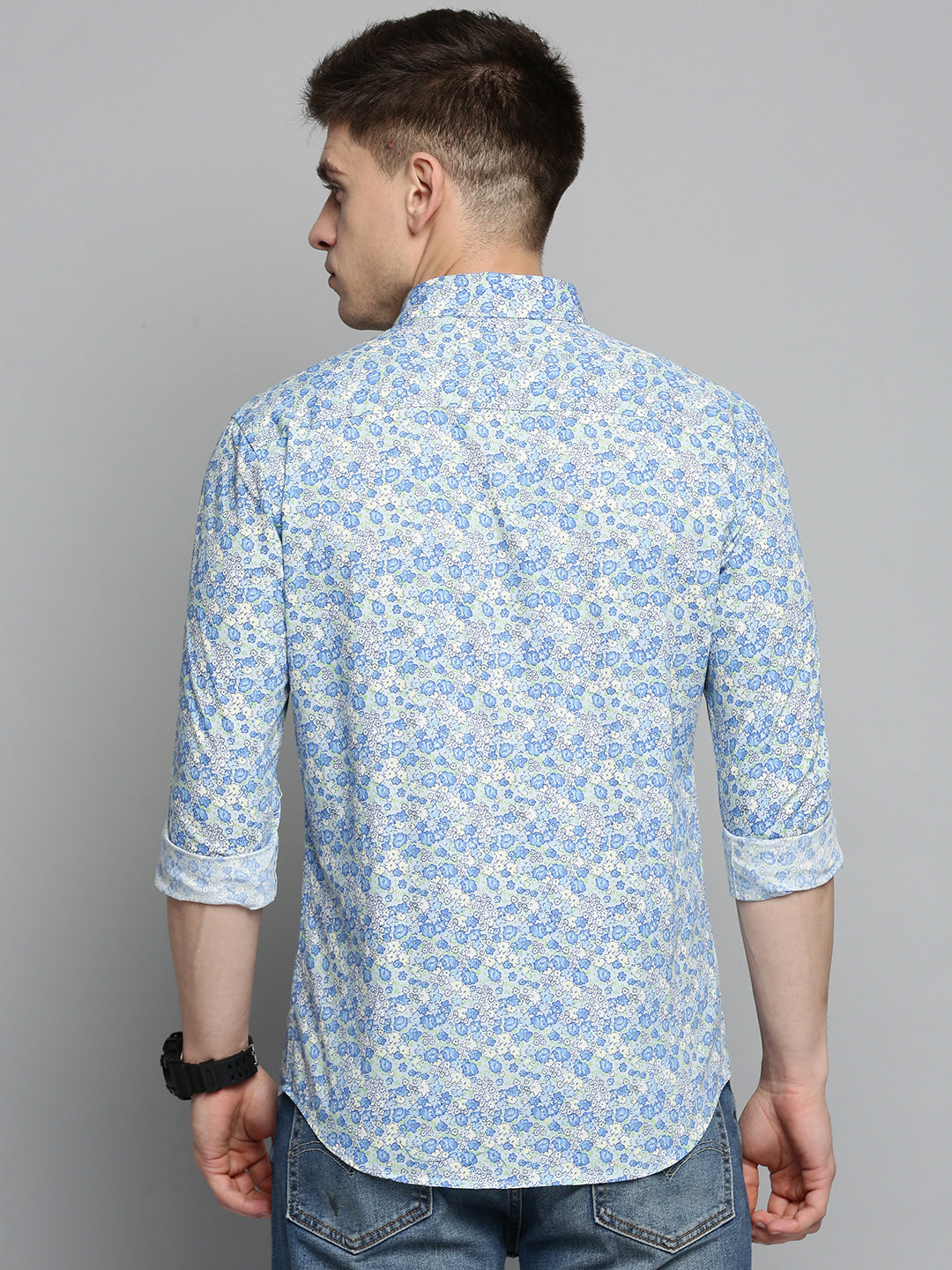 Men Blue Printed Casual Shirt