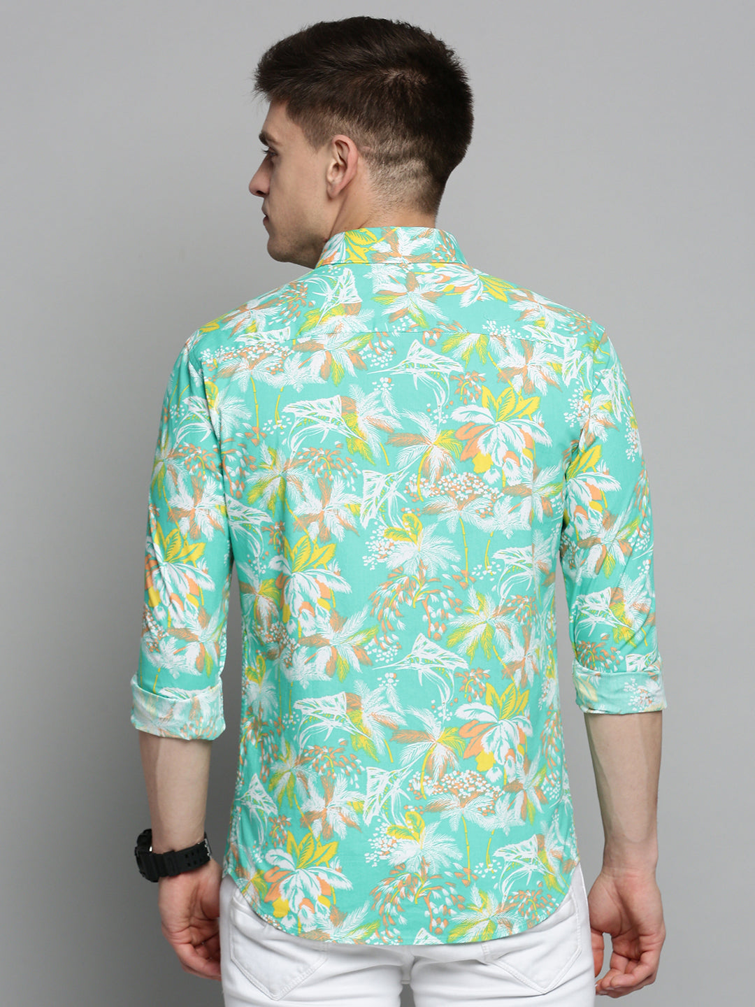 Men's Green Comfort Floral Printed Casual Cotton Shirt