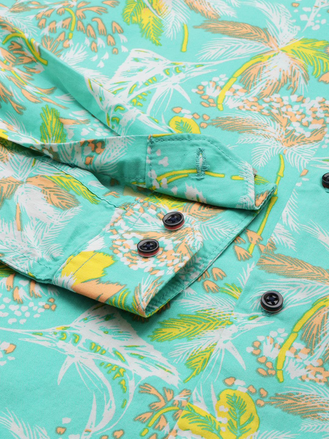 Men's Green Comfort Floral Printed Casual Cotton Shirt