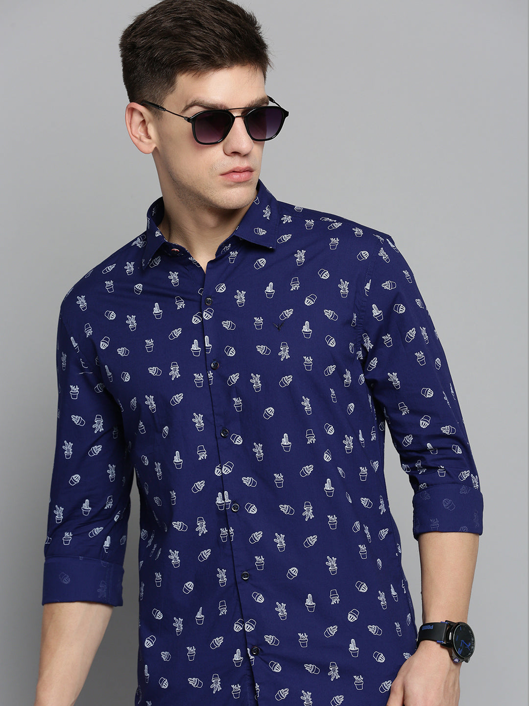 Men Navy Printed Casual Shirt