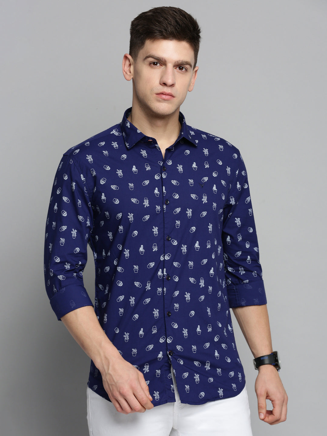 Men Navy Printed Casual Shirt