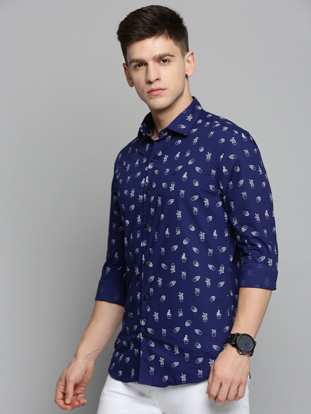 Men Navy Printed Casual Shirt