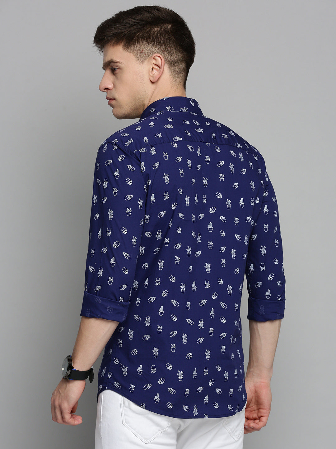 Men Navy Printed Casual Shirt