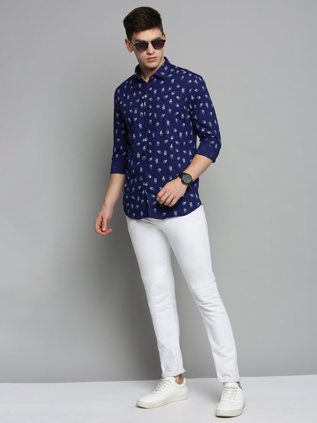 Men Navy Printed Casual Shirt