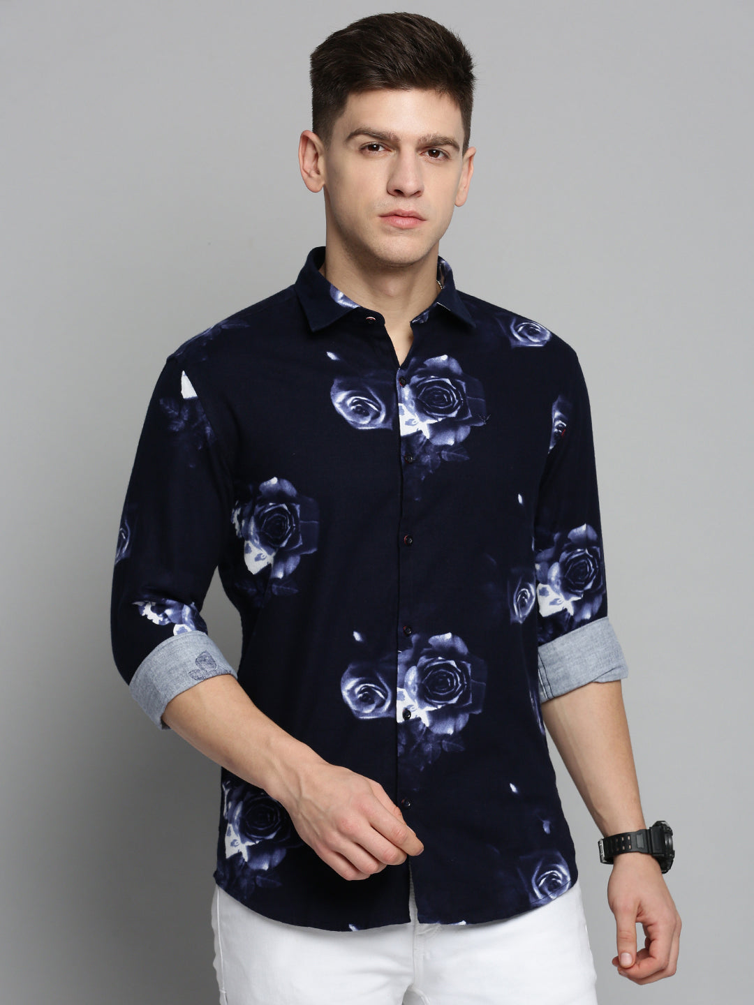 Men's Navy Printed Casual Shirt