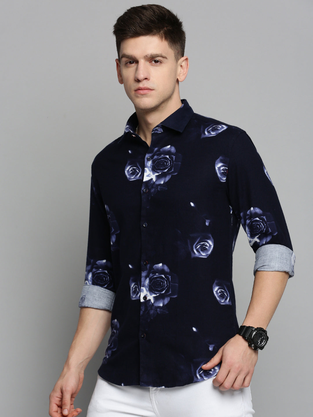 Men's Navy Printed Casual Shirt