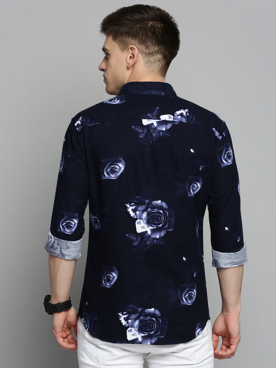 Men's Navy Printed Casual Shirt