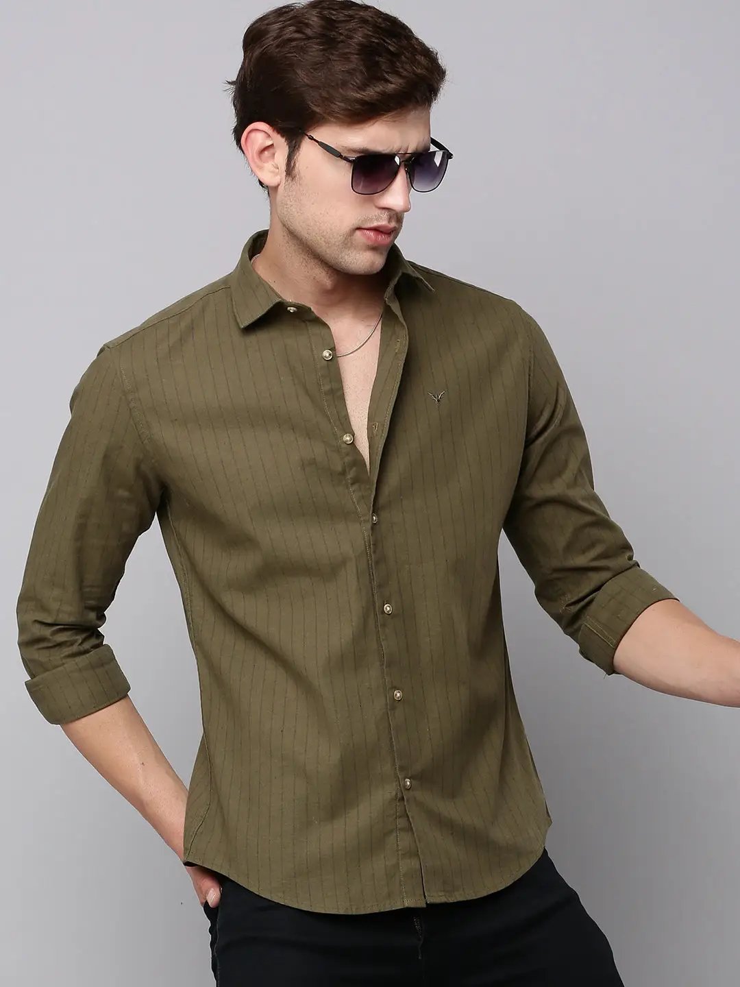 Men's Green Striped Casual Shirt