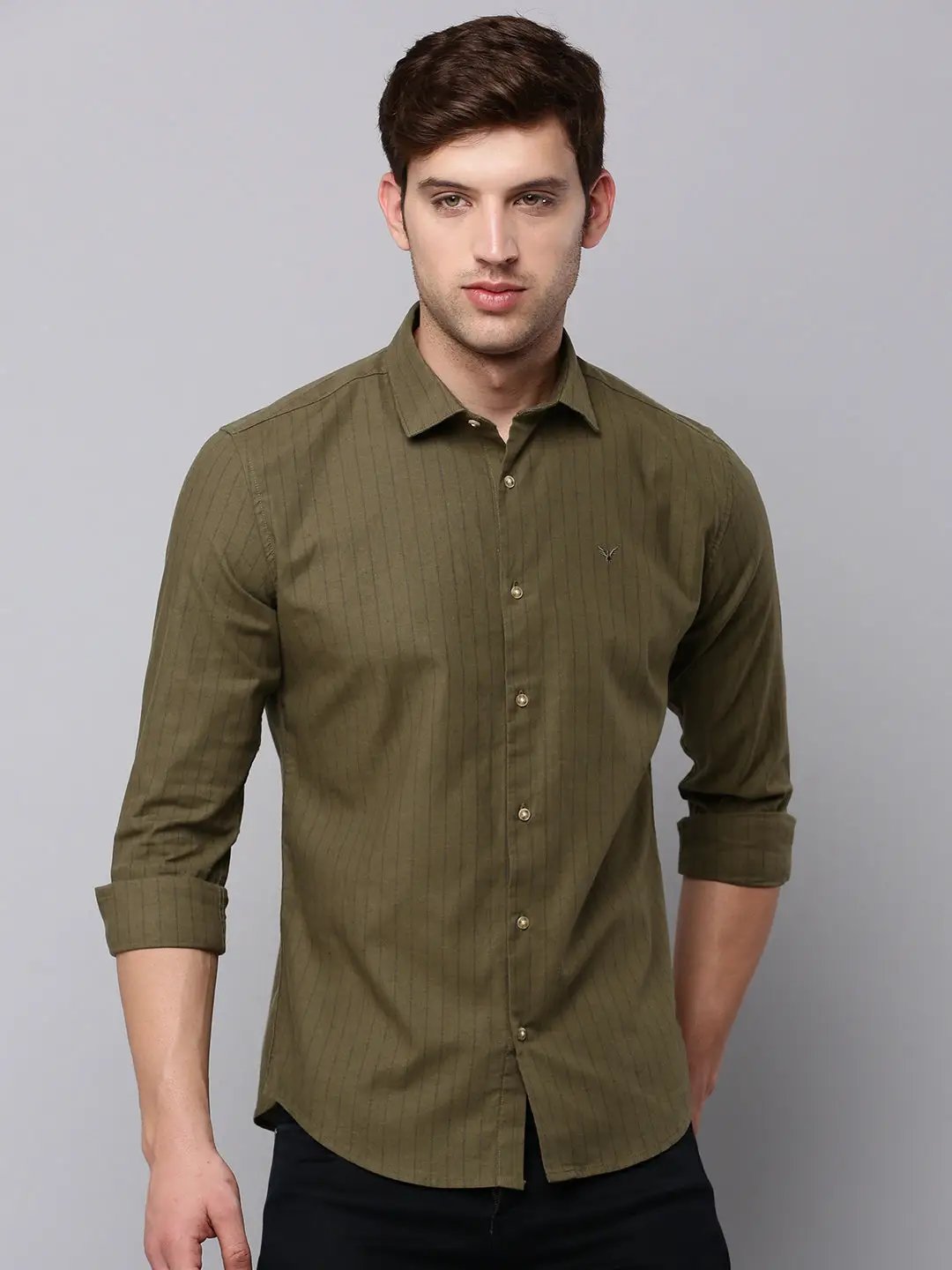 Men's Green Striped Casual Shirt