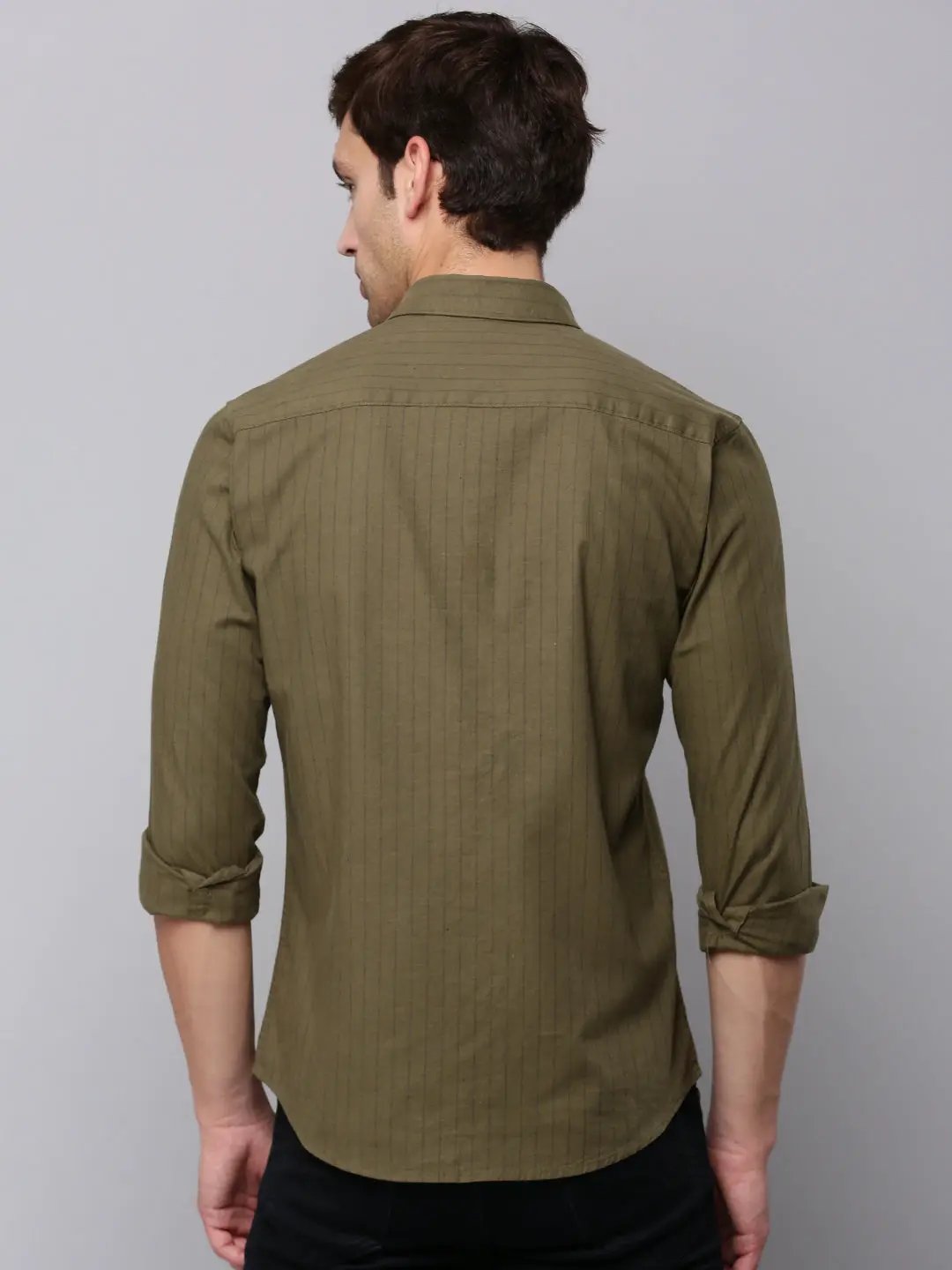 Men's Green Striped Casual Shirt