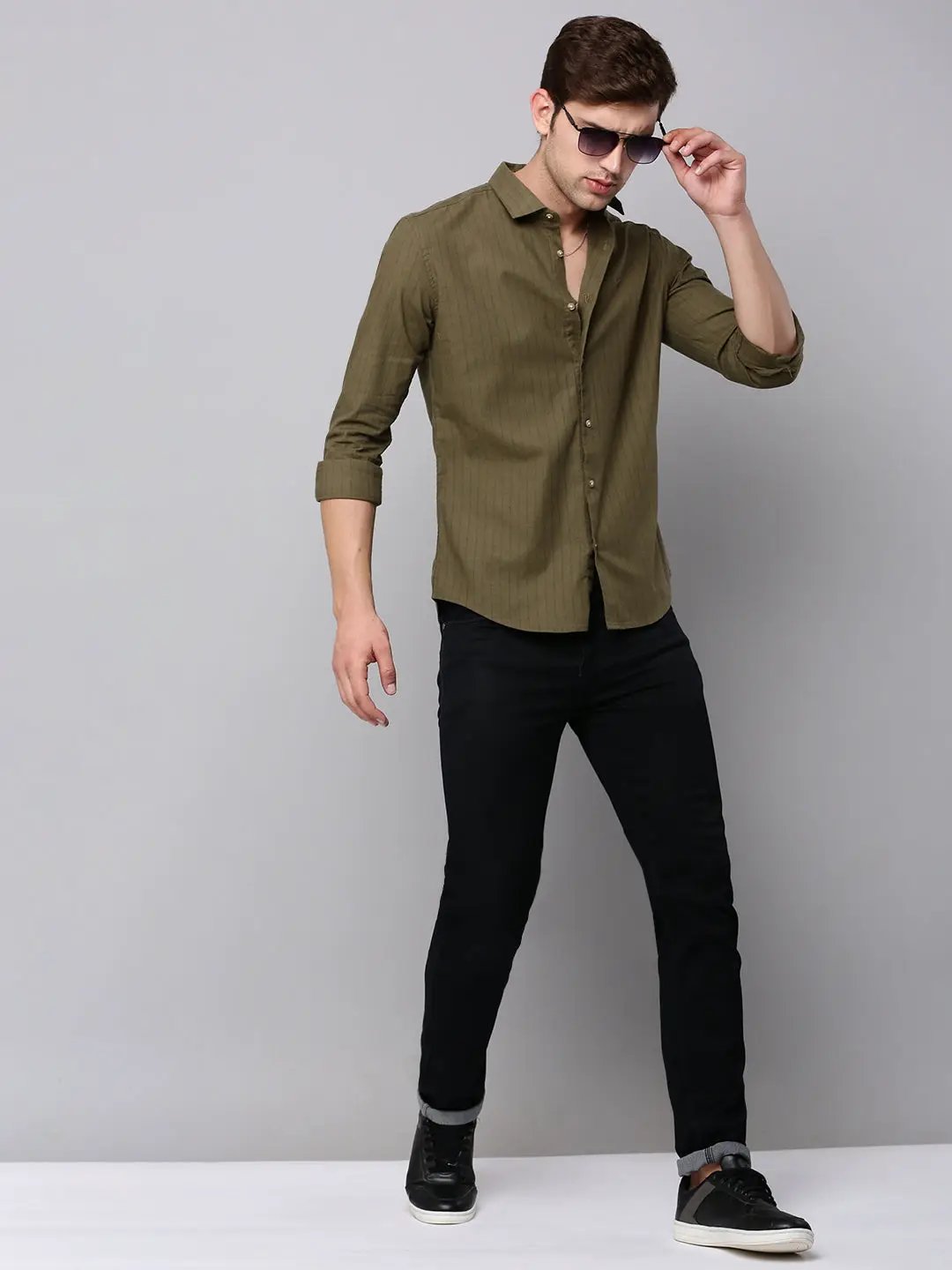 Men's Green Striped Casual Shirt