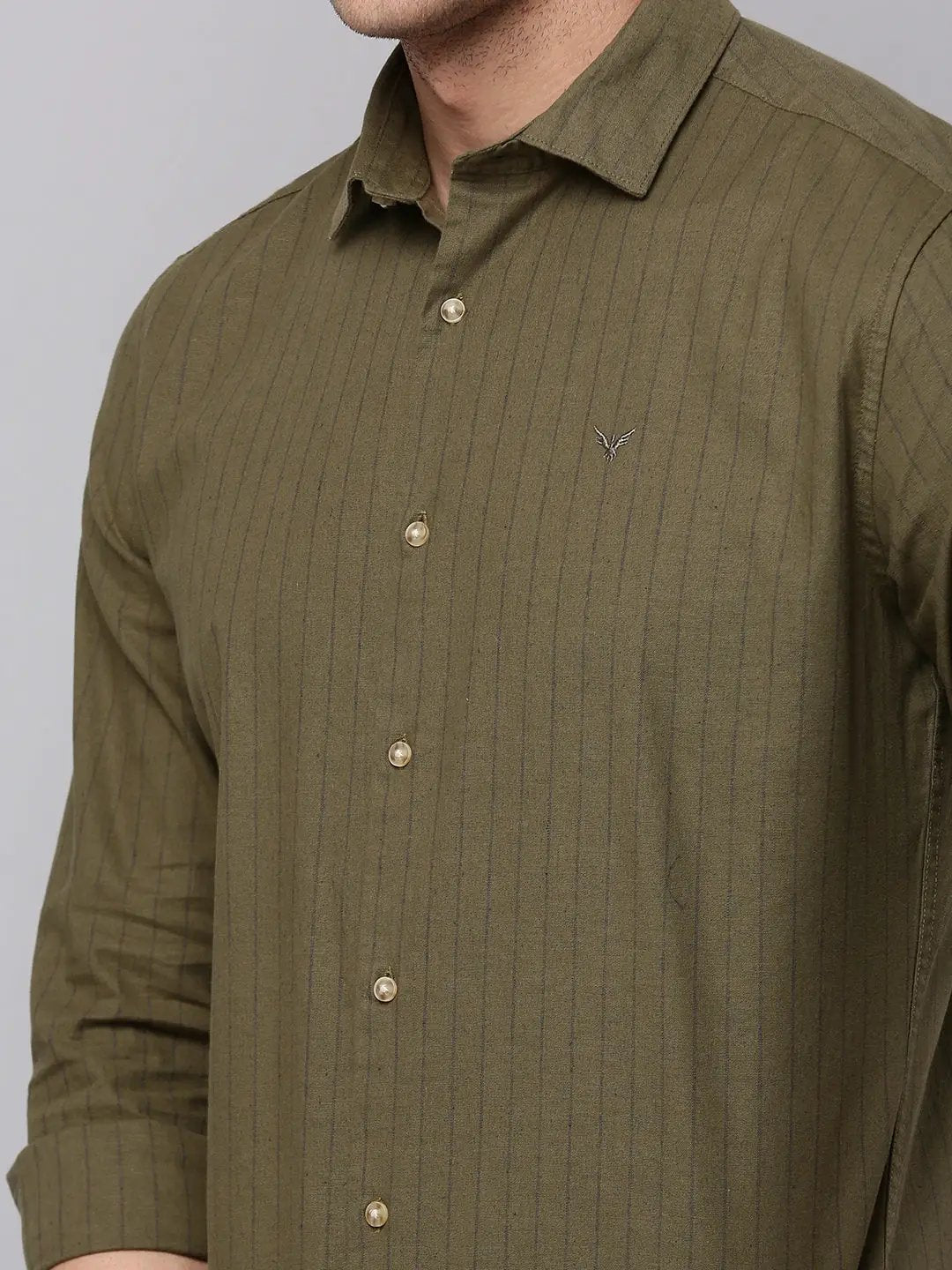 Men's Green Striped Casual Shirt