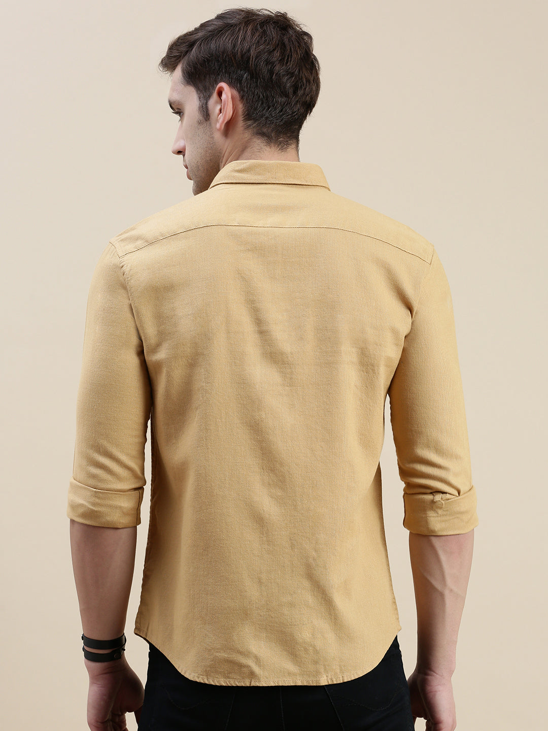 Men Khaki Solid Casual Shirt