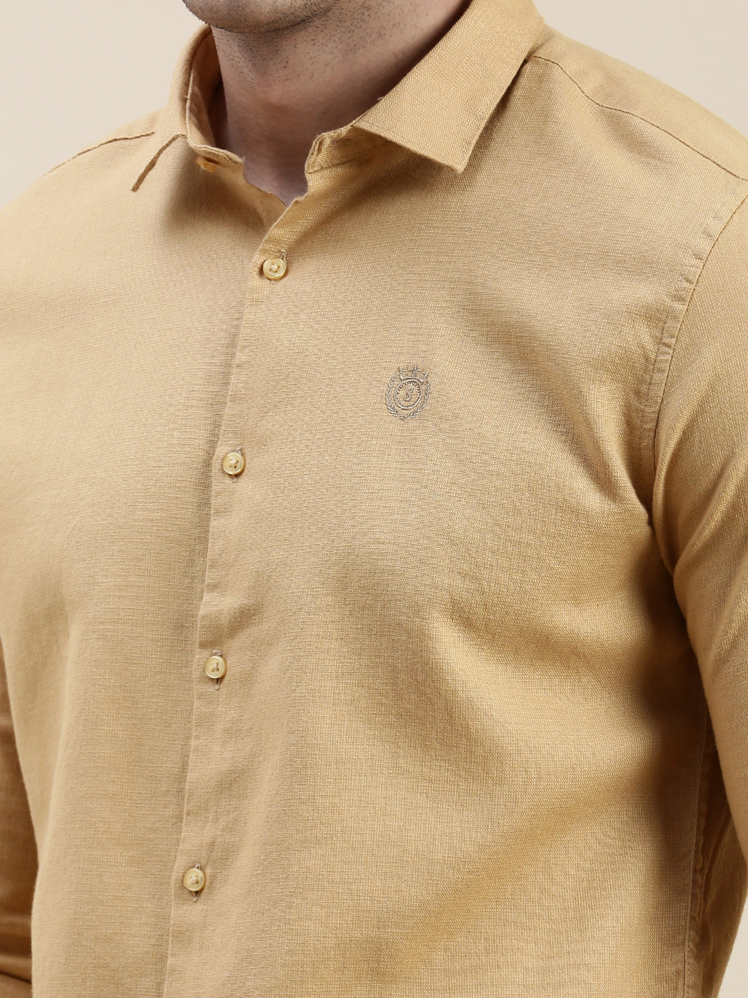 Men Khaki Solid Casual Shirt