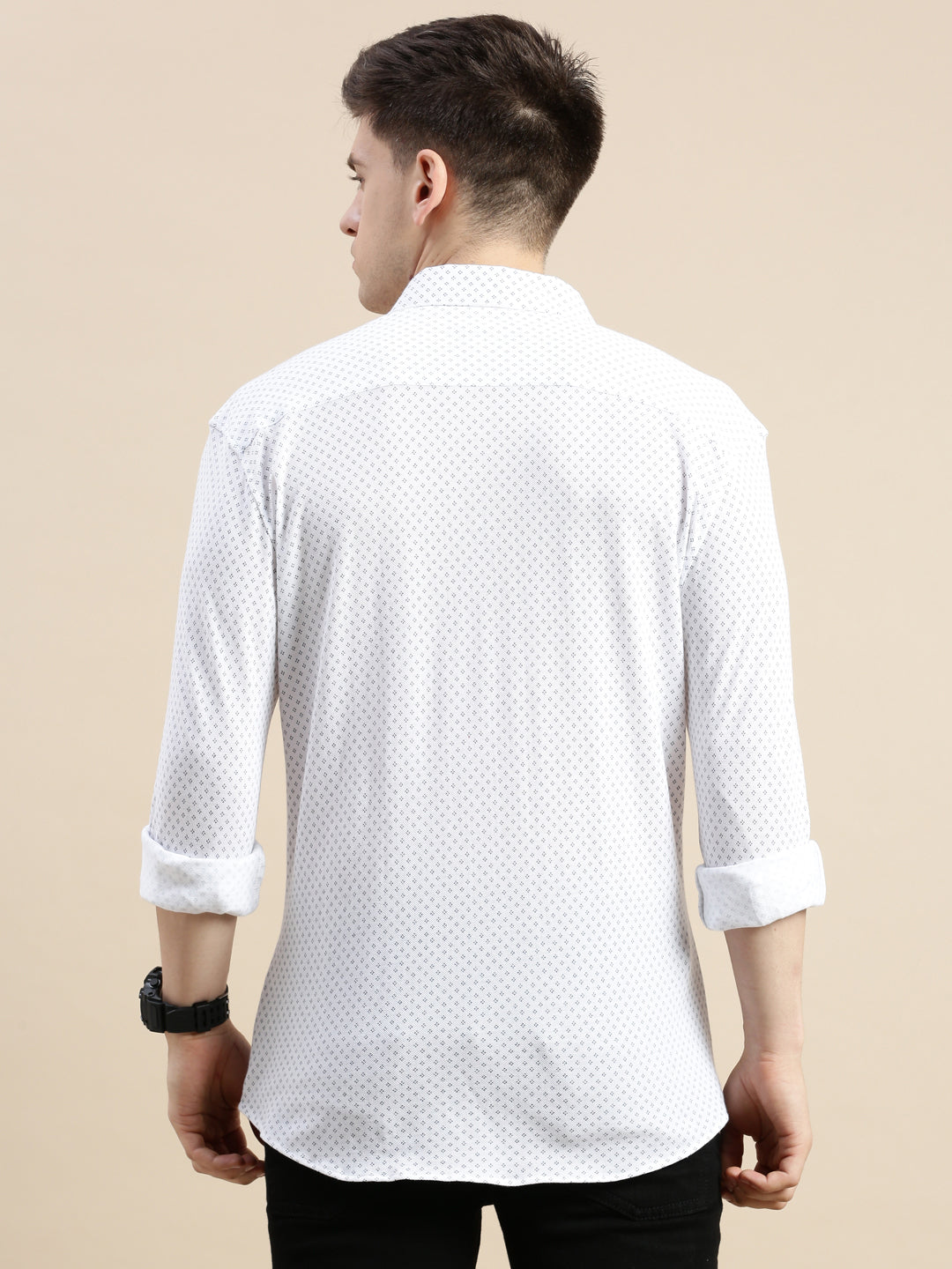 Men White Geometrical Casual Shirt