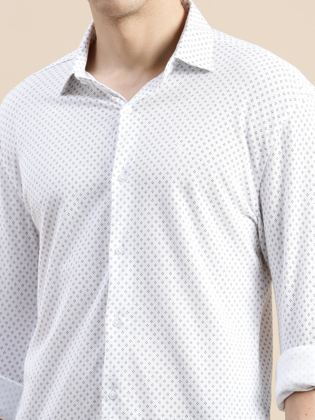 Men White Geometrical Casual Shirt