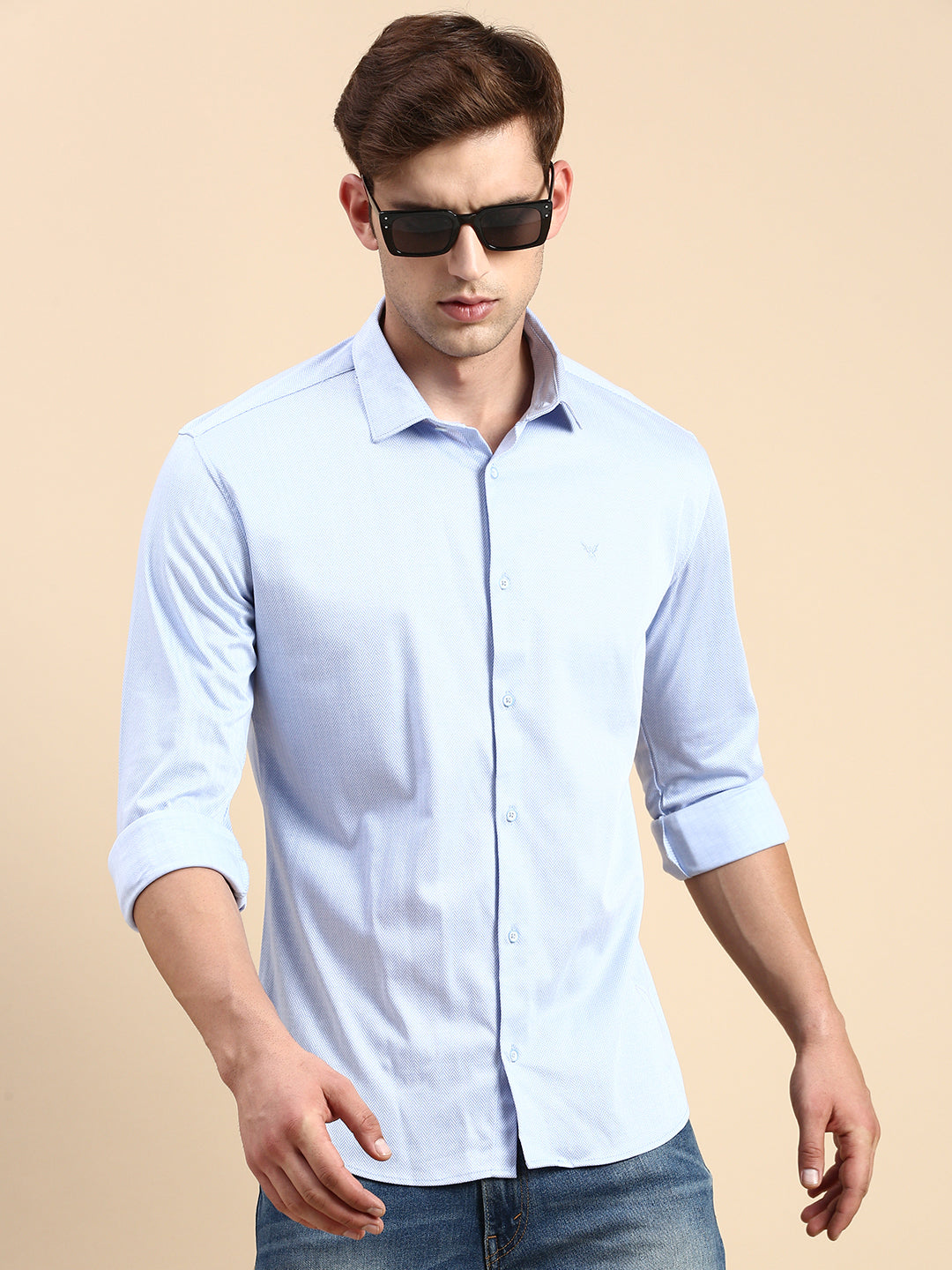 Men Blue Solid Casual Shirt