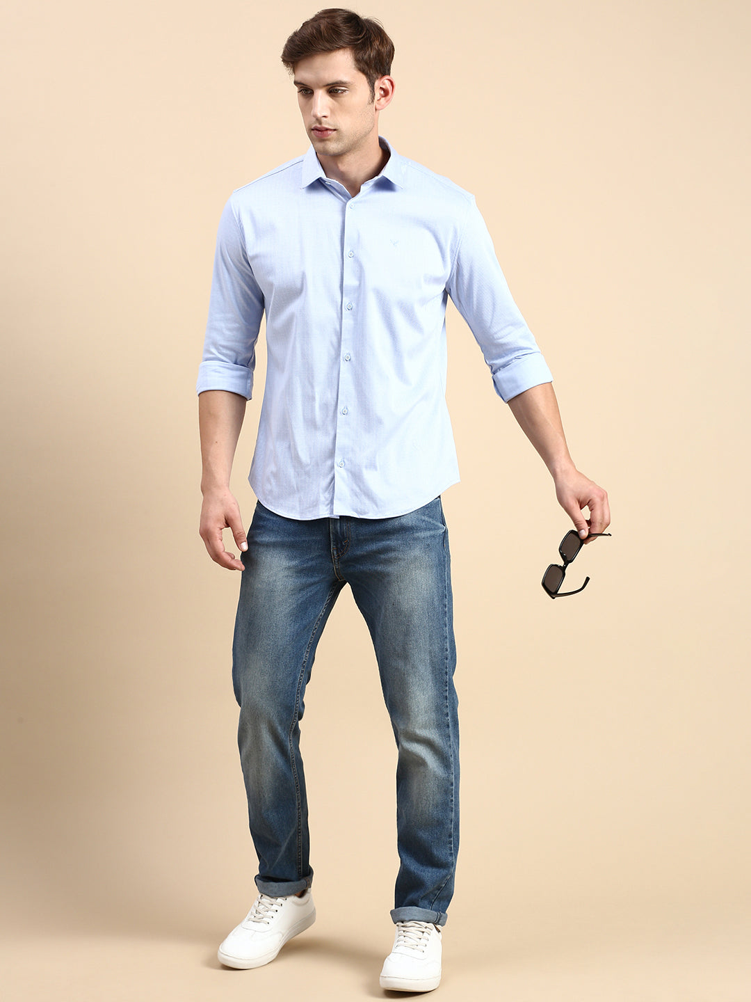 Men Blue Solid Casual Shirt