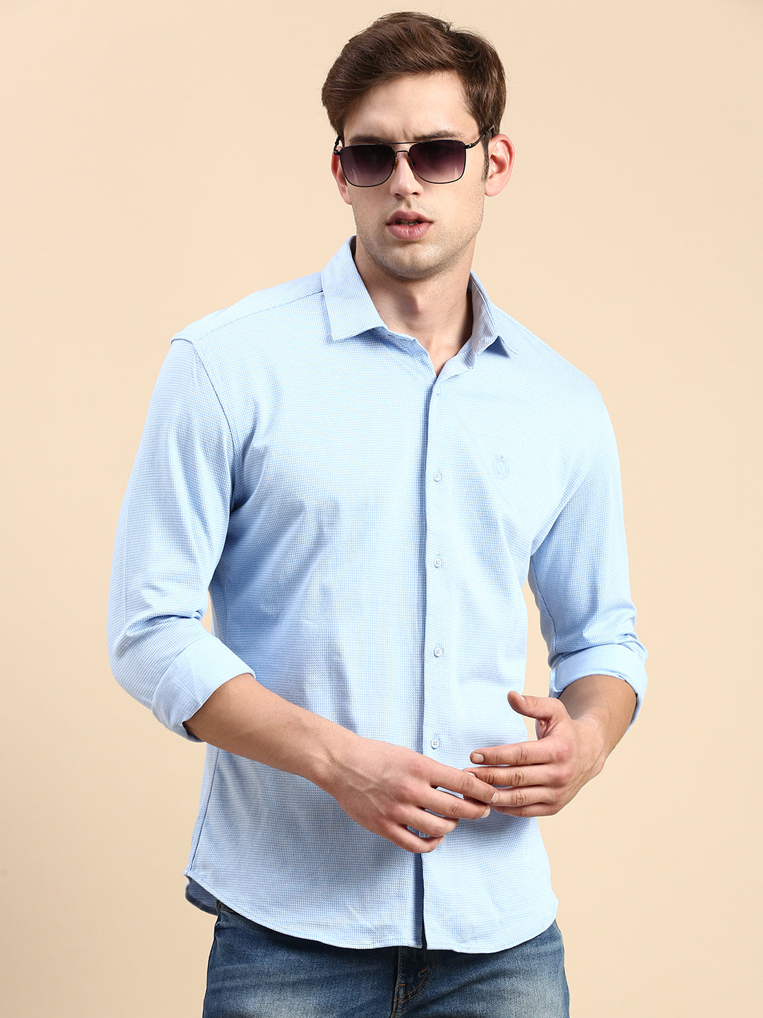 Men Blue Solid Casual Shirt