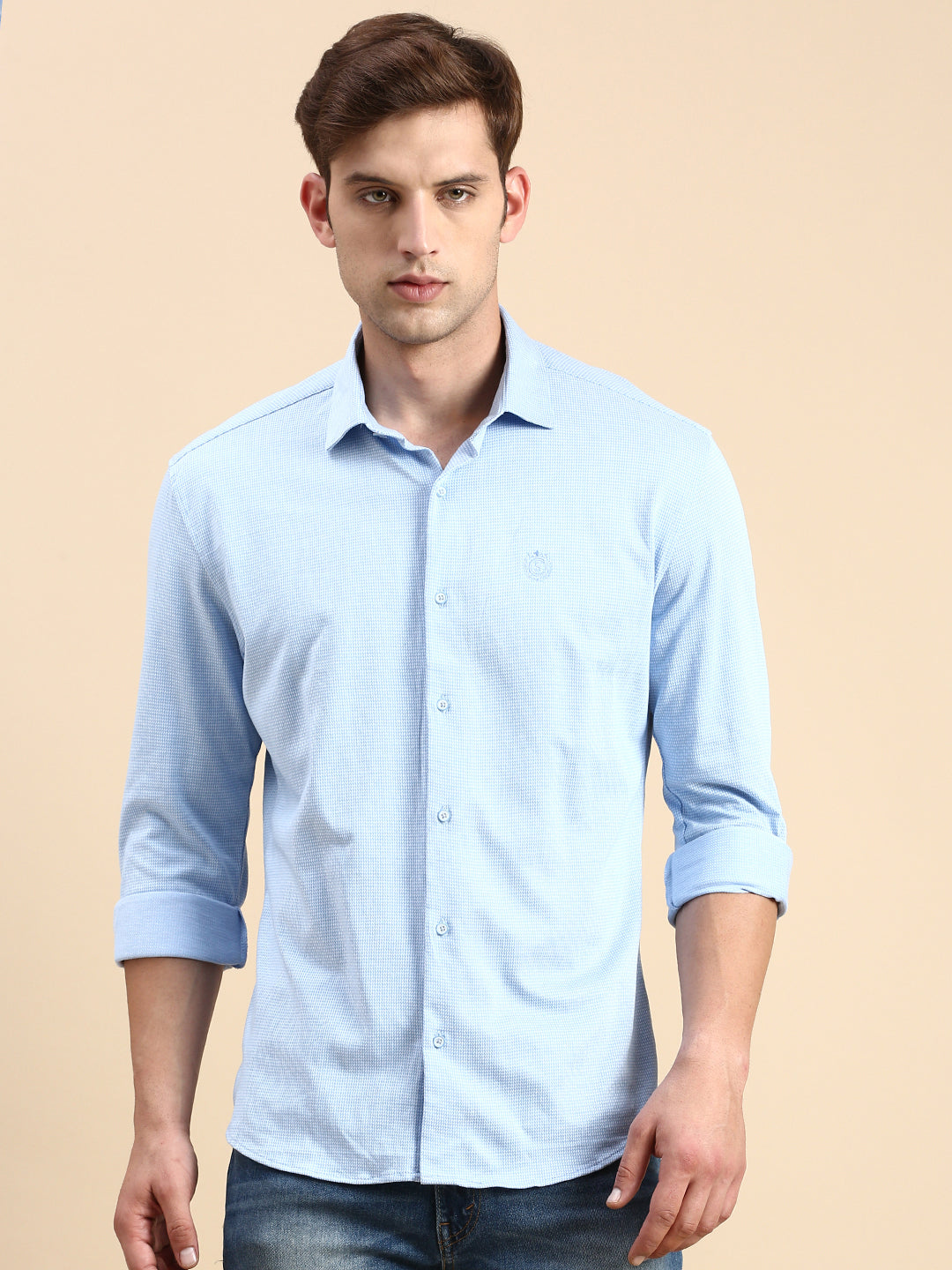 Men Blue Solid Casual Shirt