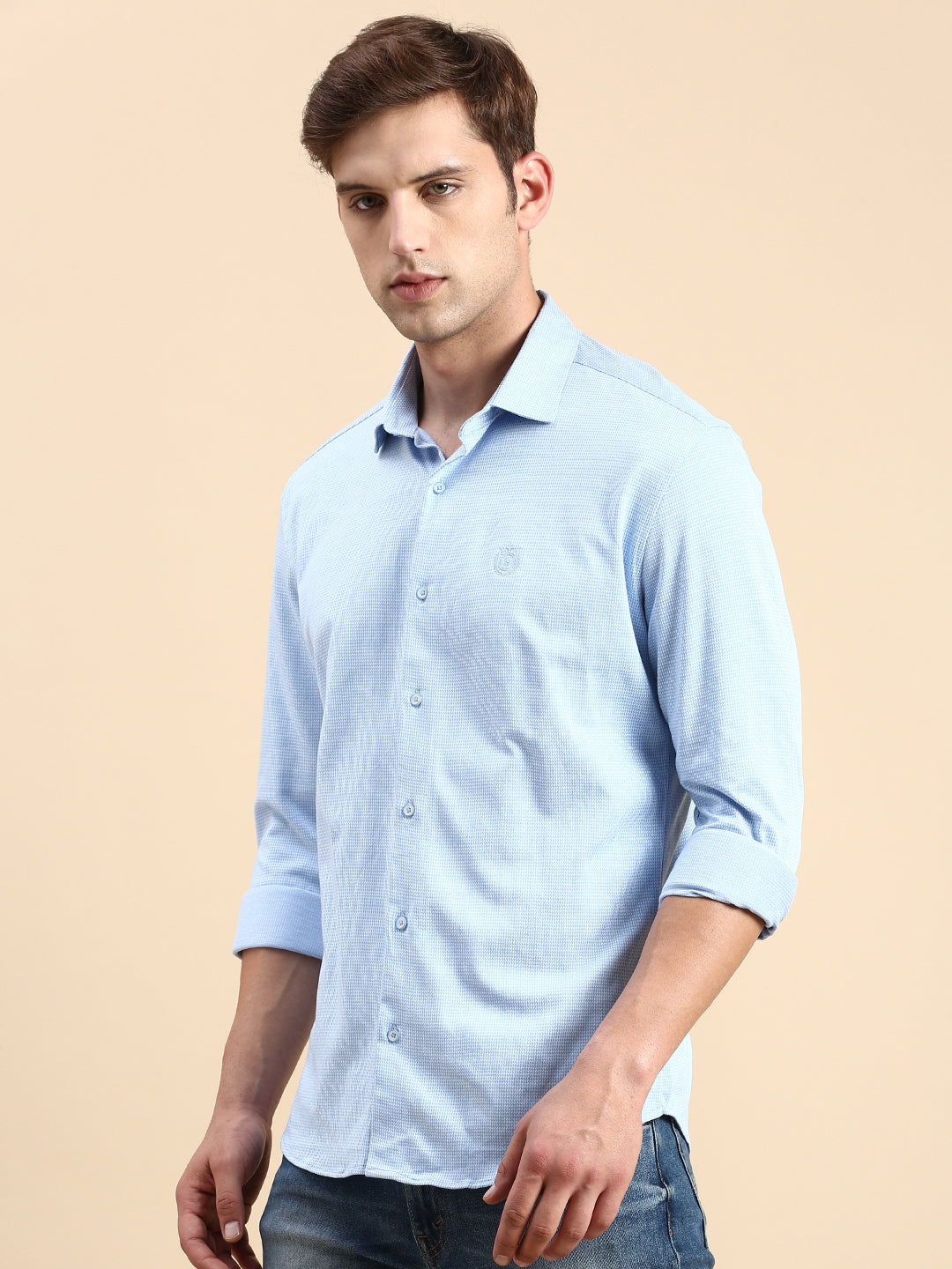 Men Blue Solid Casual Shirt