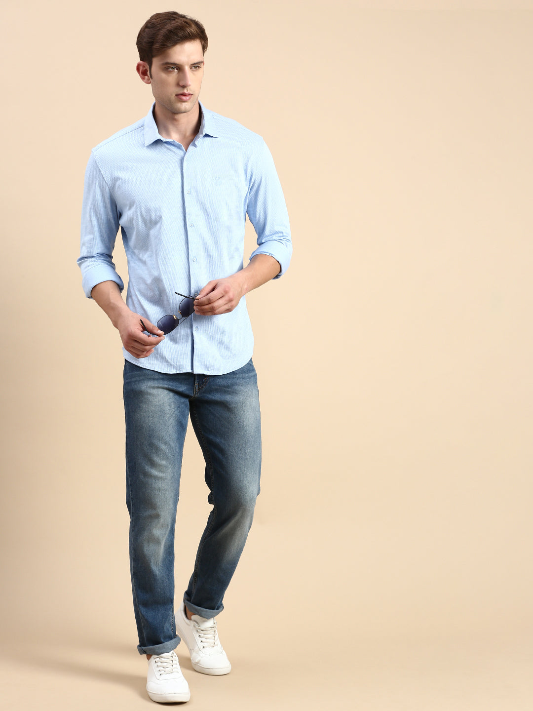 Men Blue Solid Casual Shirt