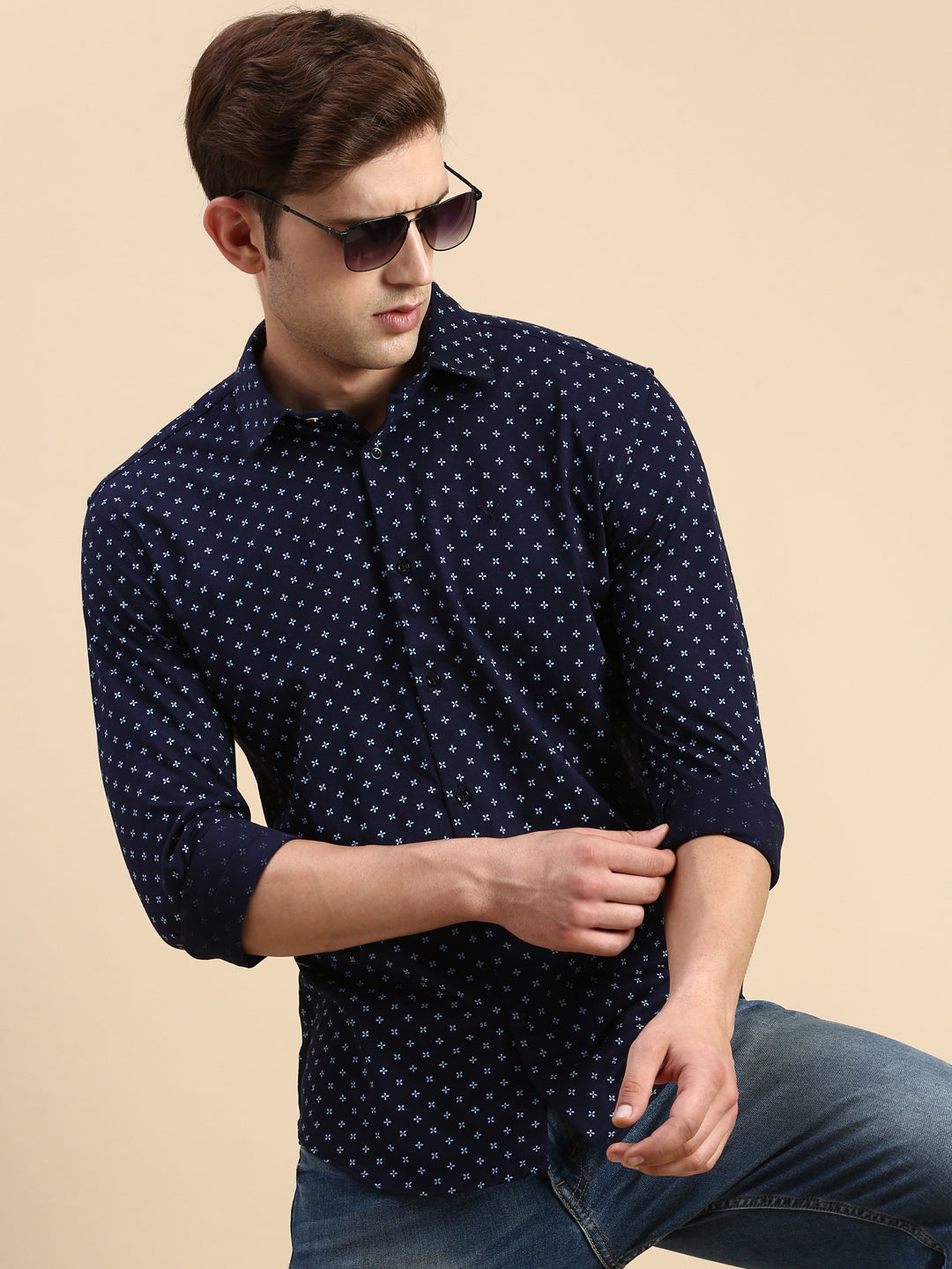 Men Navy Printed Casual Shirt