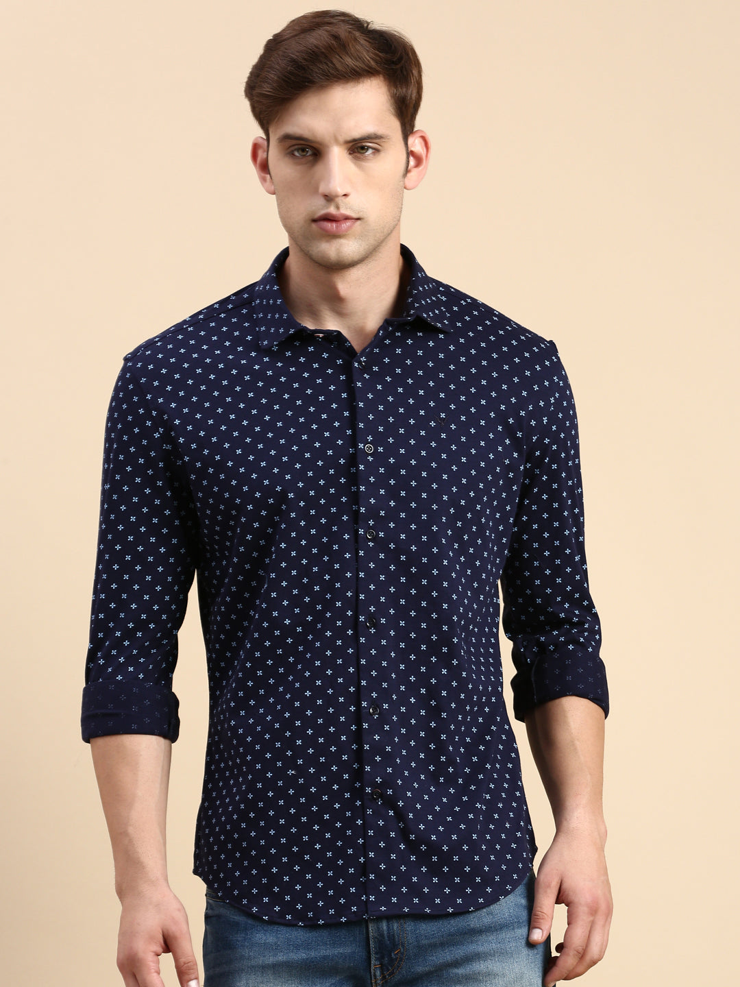 Men Navy Printed Casual Shirt