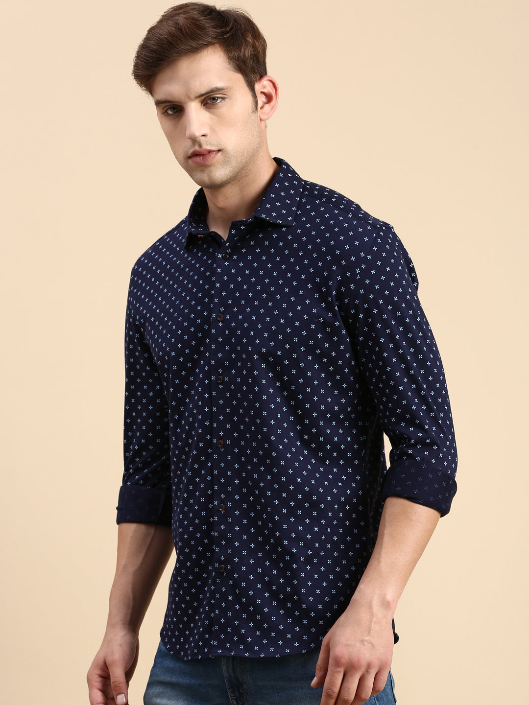 Men Navy Printed Casual Shirt