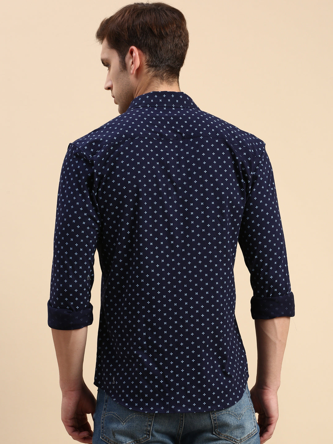 Men Navy Printed Casual Shirt