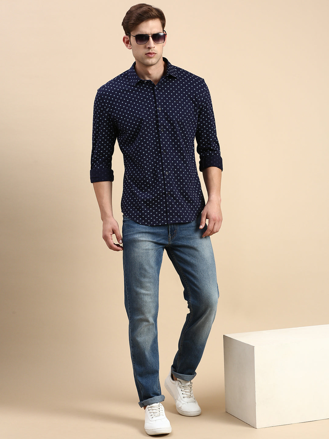 Men Navy Printed Casual Shirt