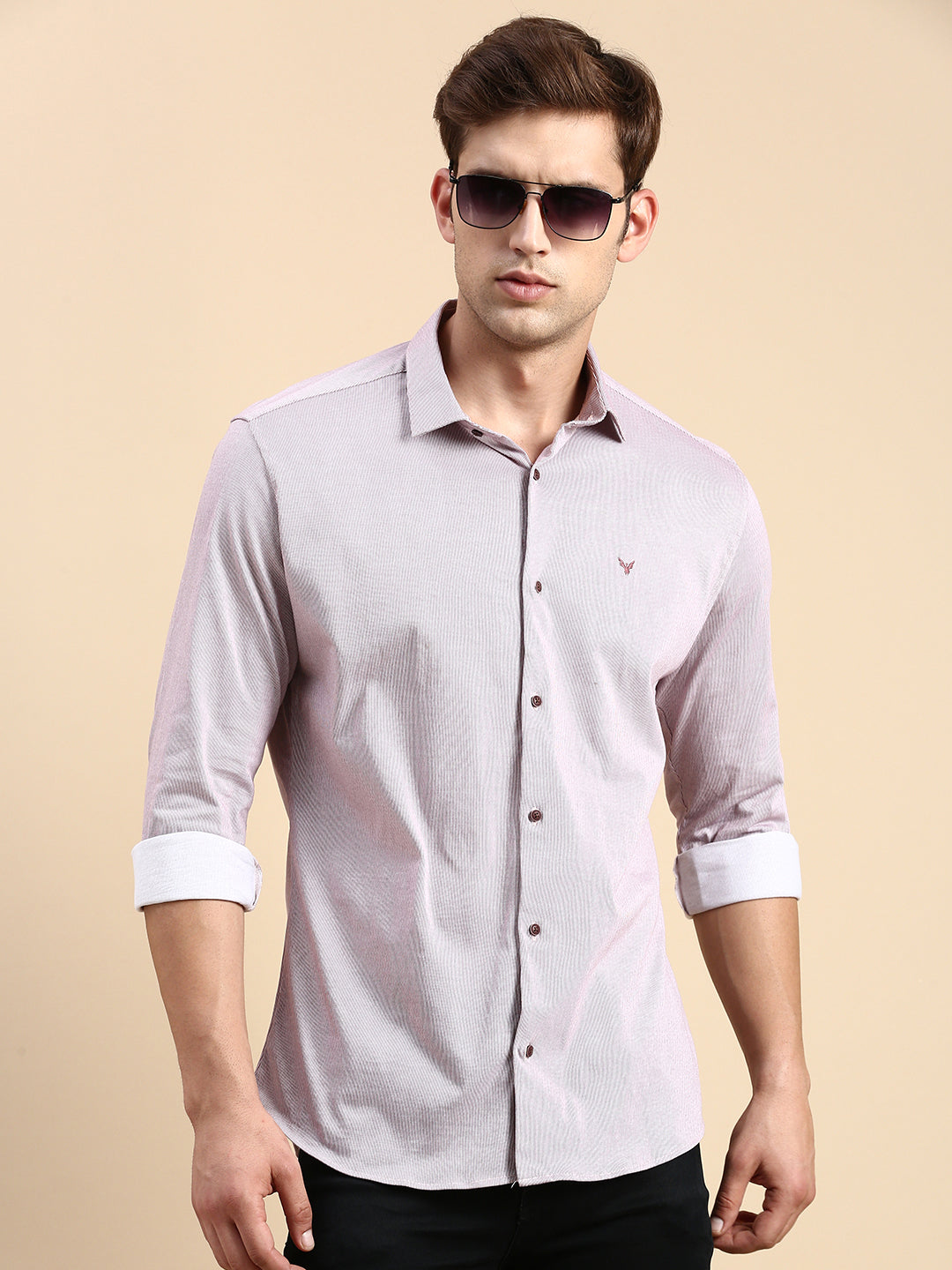 Men Mauve Striped Casual Shirt