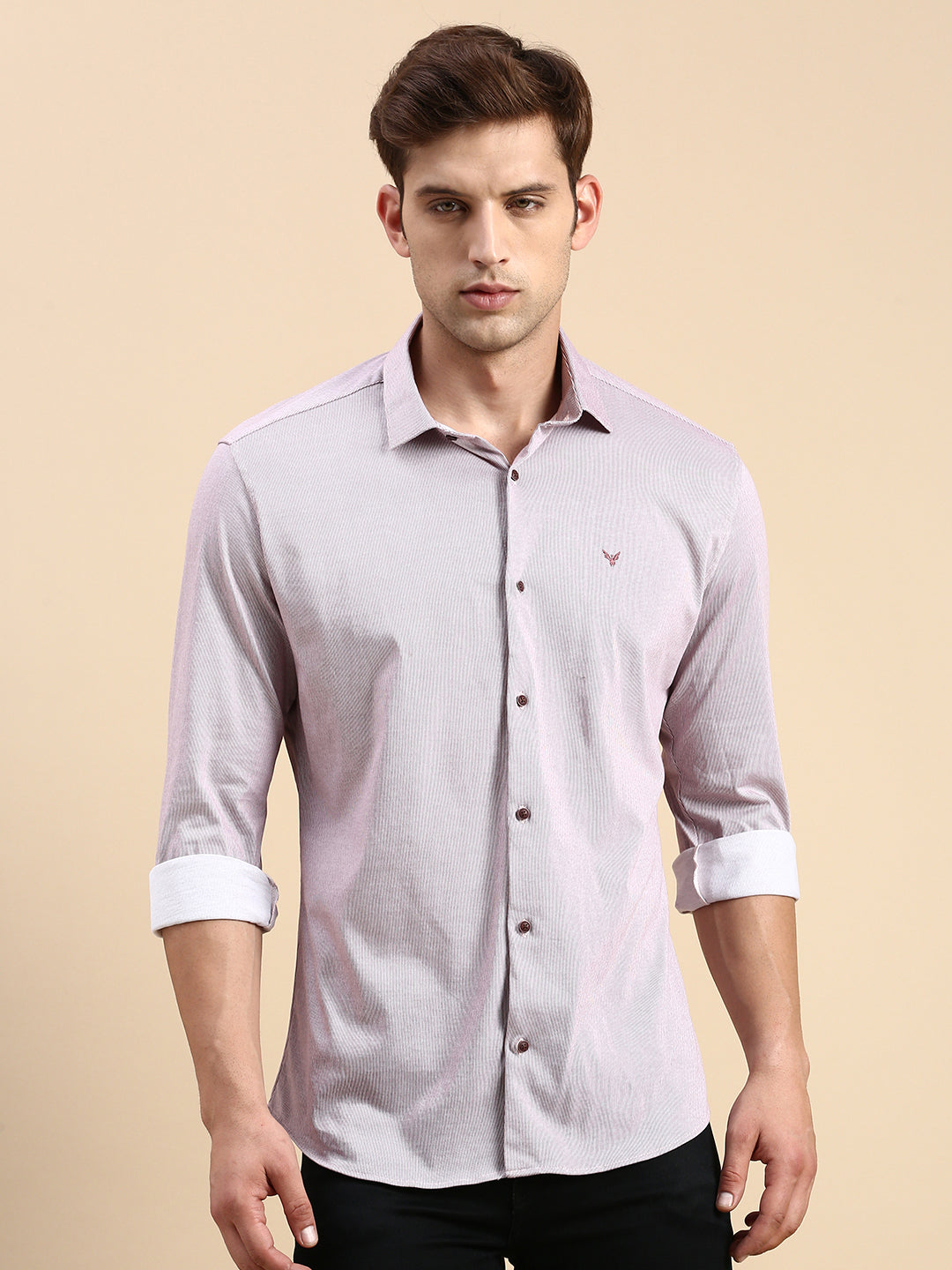 Men Mauve Striped Casual Shirt