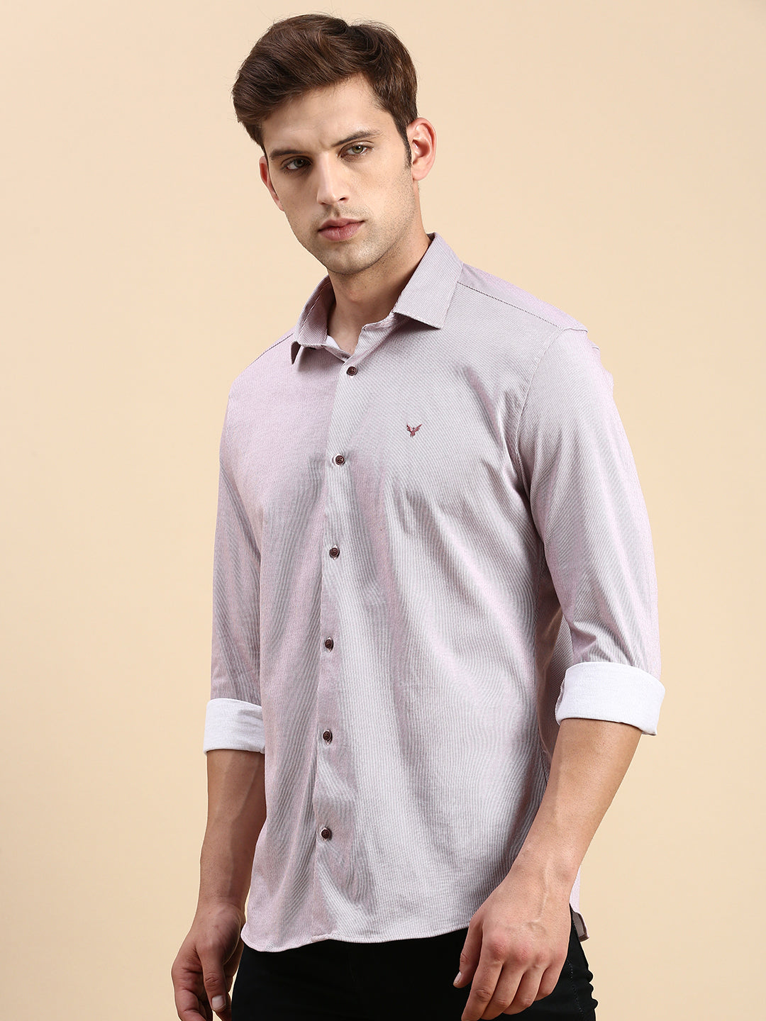 Men Mauve Striped Casual Shirt